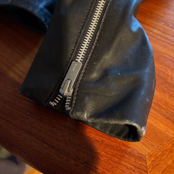 Mango Black Leather Moto Jacket LIKE NEW SHEEP LEATHER size Large - Picture 6 of 9